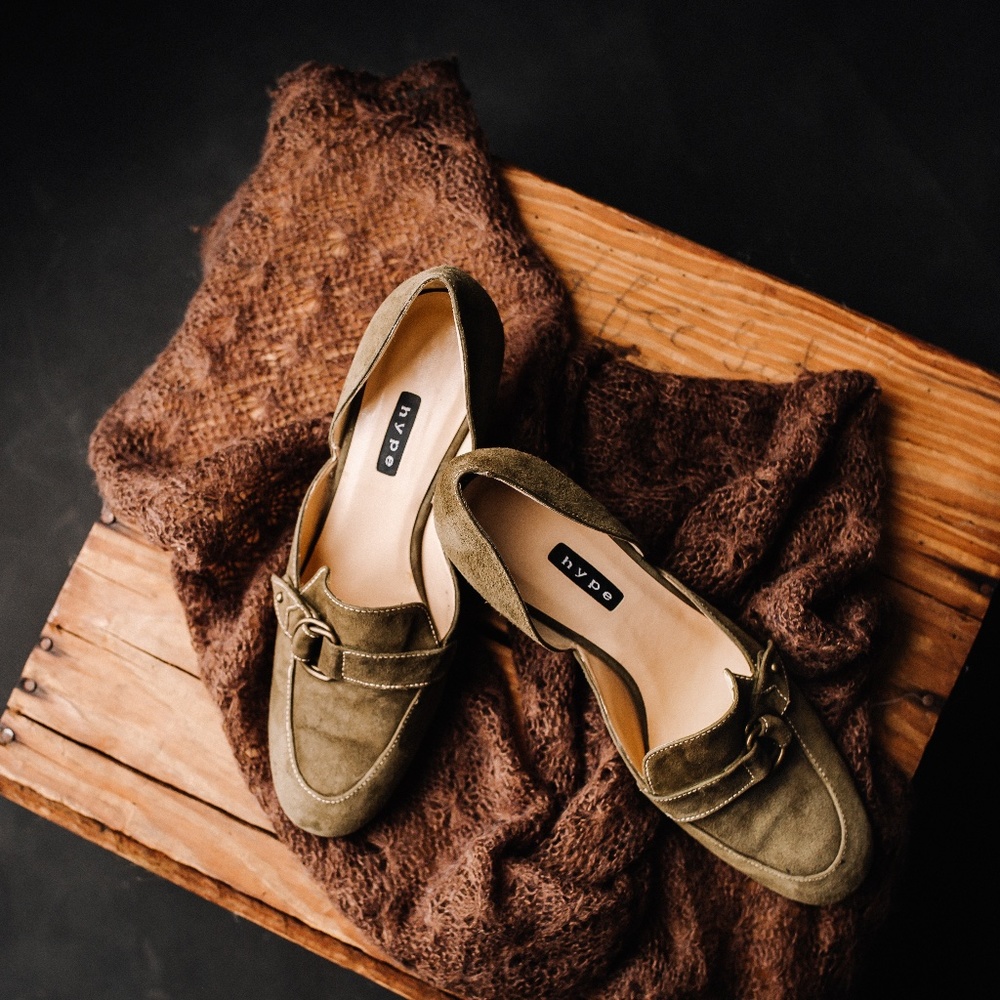 Hype Olive Green Suede Loafers Heels